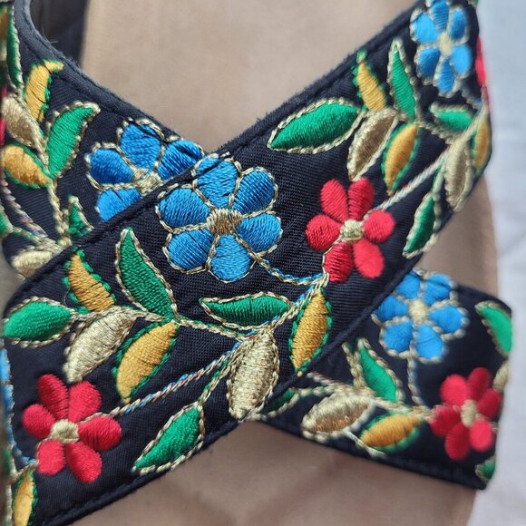 Pierre Dumas boho embroidered color flowers platform black espadrille sandals 10 - Picture 10 of 14